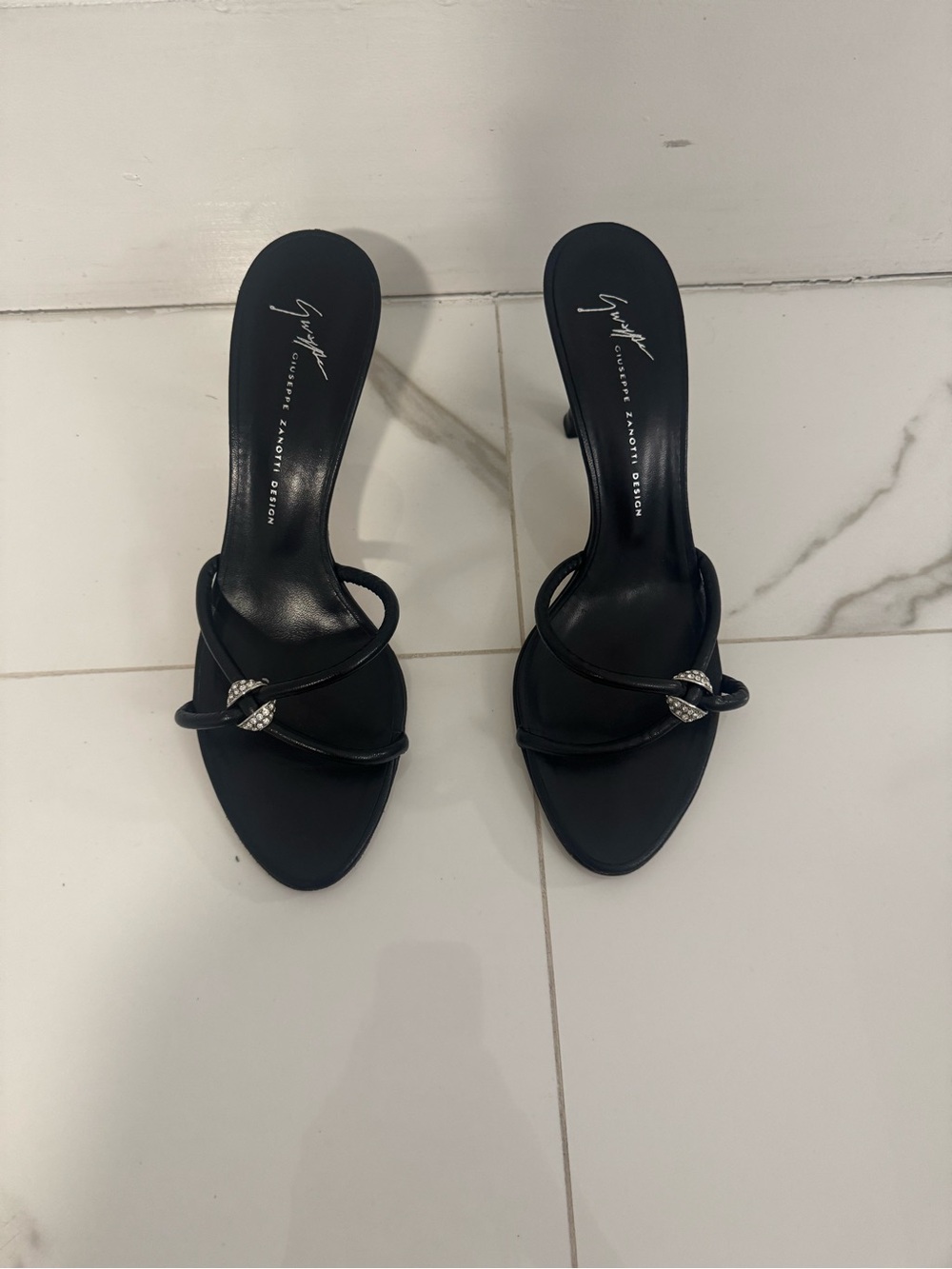 Giuseppe Zanotti Black Strappy Crystal-Knot Heels - Picture 2 of 9